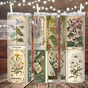 Vintage Botanical Tarot Card Metal Insulated Tumbler